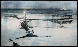 Image: Ship In a Lead, Melville Bay, The Bear, Engraving